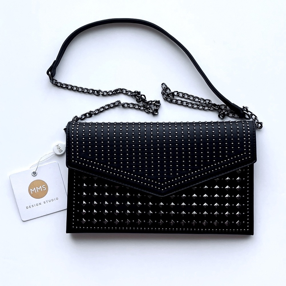 Vegan leather studded crossbody bag, removable strap. Edgy and trendy vibes. NWT